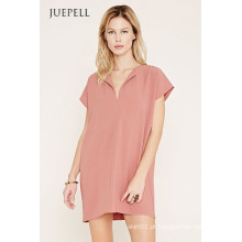 Simples Cor Pura Manga Curta Casual Mulheres Vestido